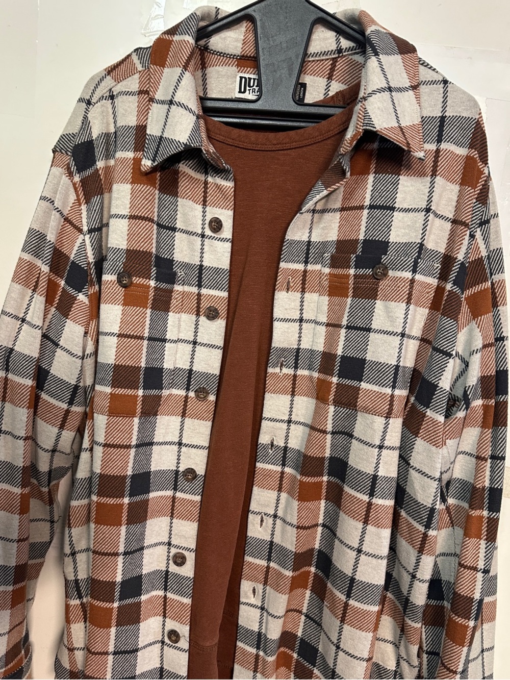 Duluth Trading Co Brown Black White Plaid Button-Front Shirt/jacket size medium